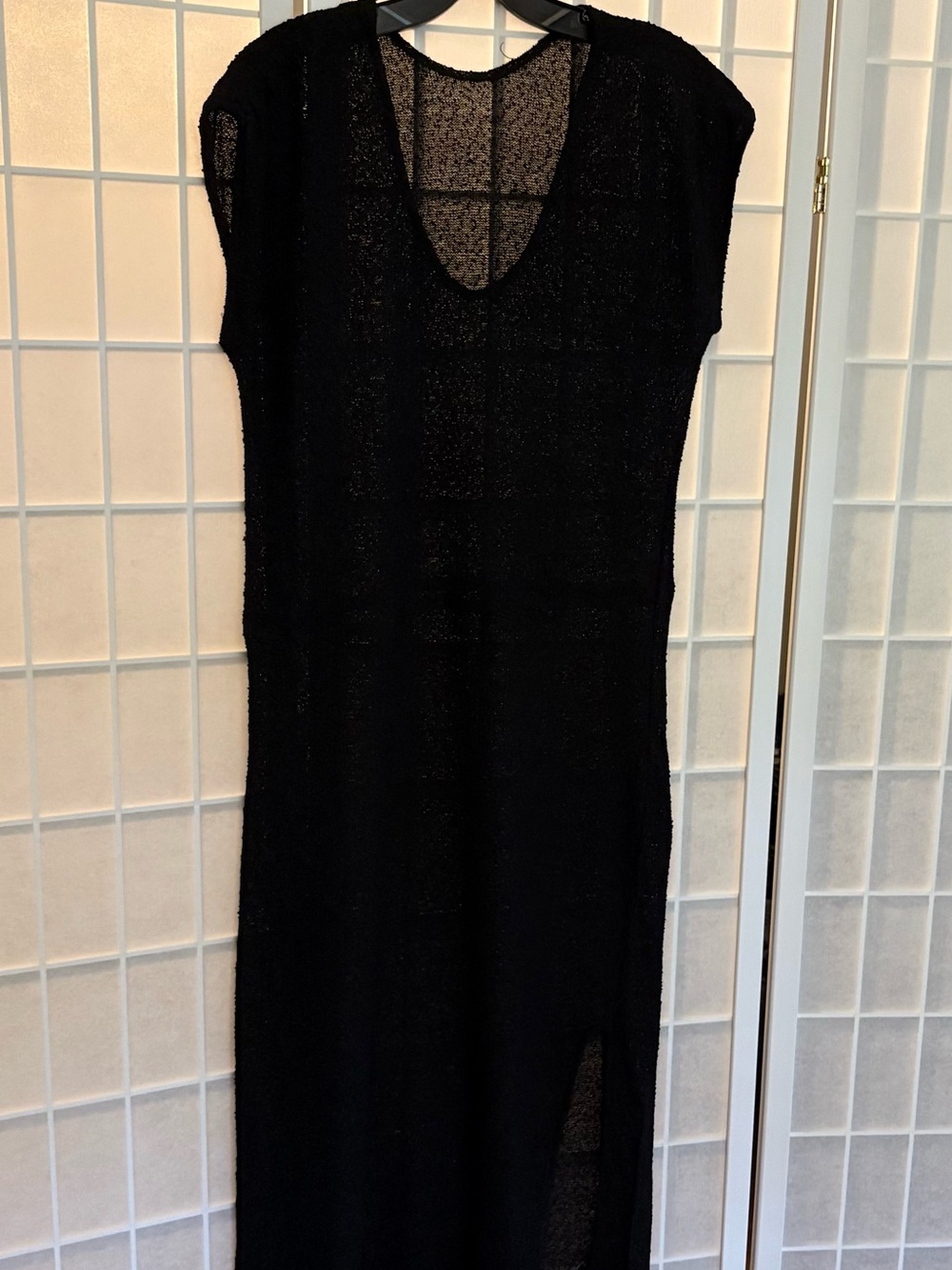 Black Sheer Knit Vintage Midi Dress